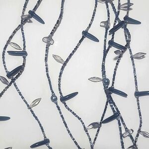 Multi-Strand Necklace Lucite Shard & Dagger Beads Black Gray Smoky Avant Garde